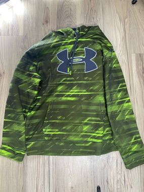 Under Armour Neon Green Striped Logo Hoodie
